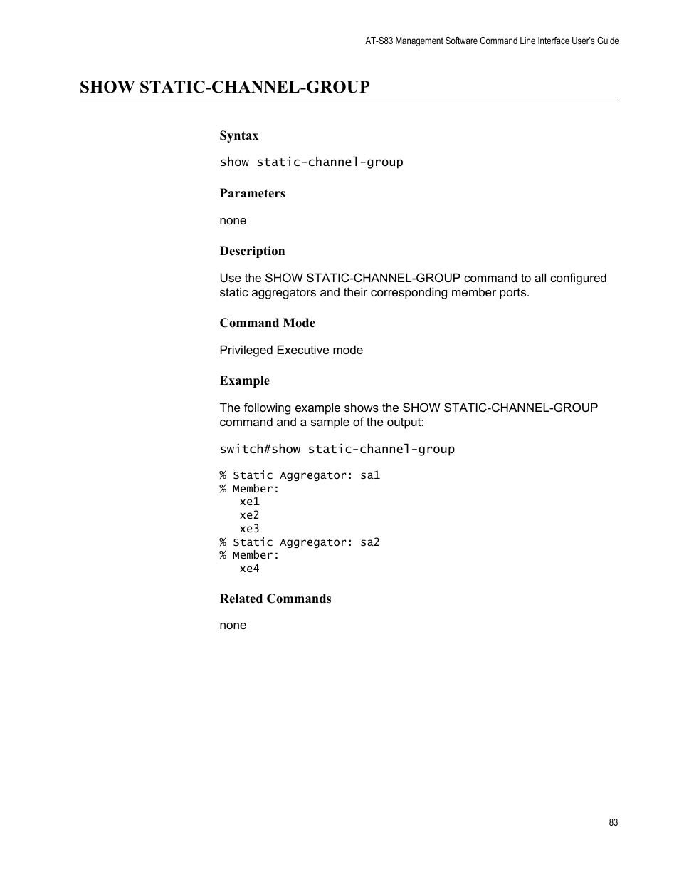 Show static-channel-group | Allied Telesis AT-S83 User Manual | Page 83 / 382