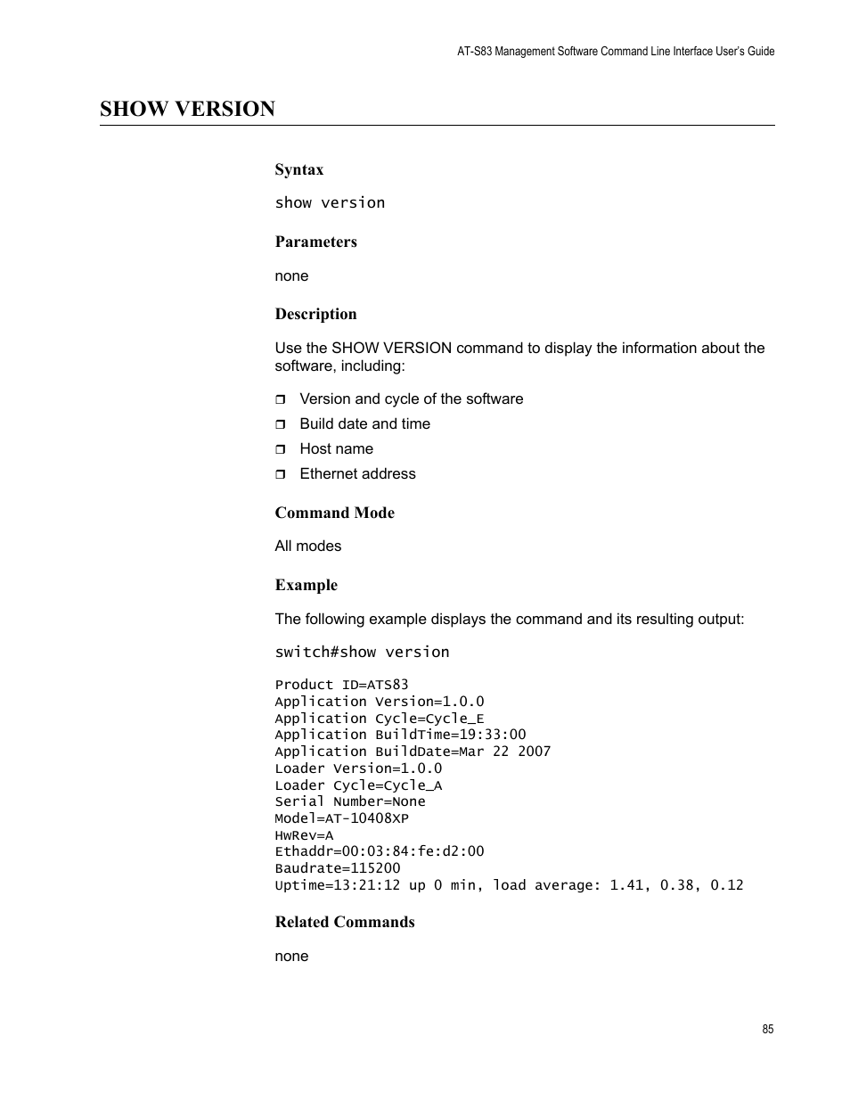 Show version | Allied Telesis AT-S83 User Manual | Page 85 / 382