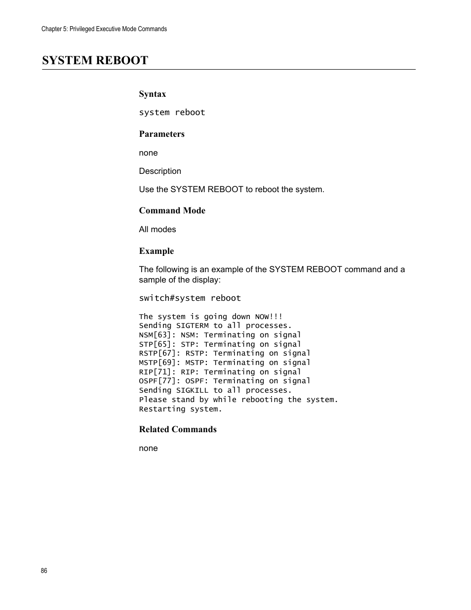 System reboot | Allied Telesis AT-S83 User Manual | Page 86 / 382