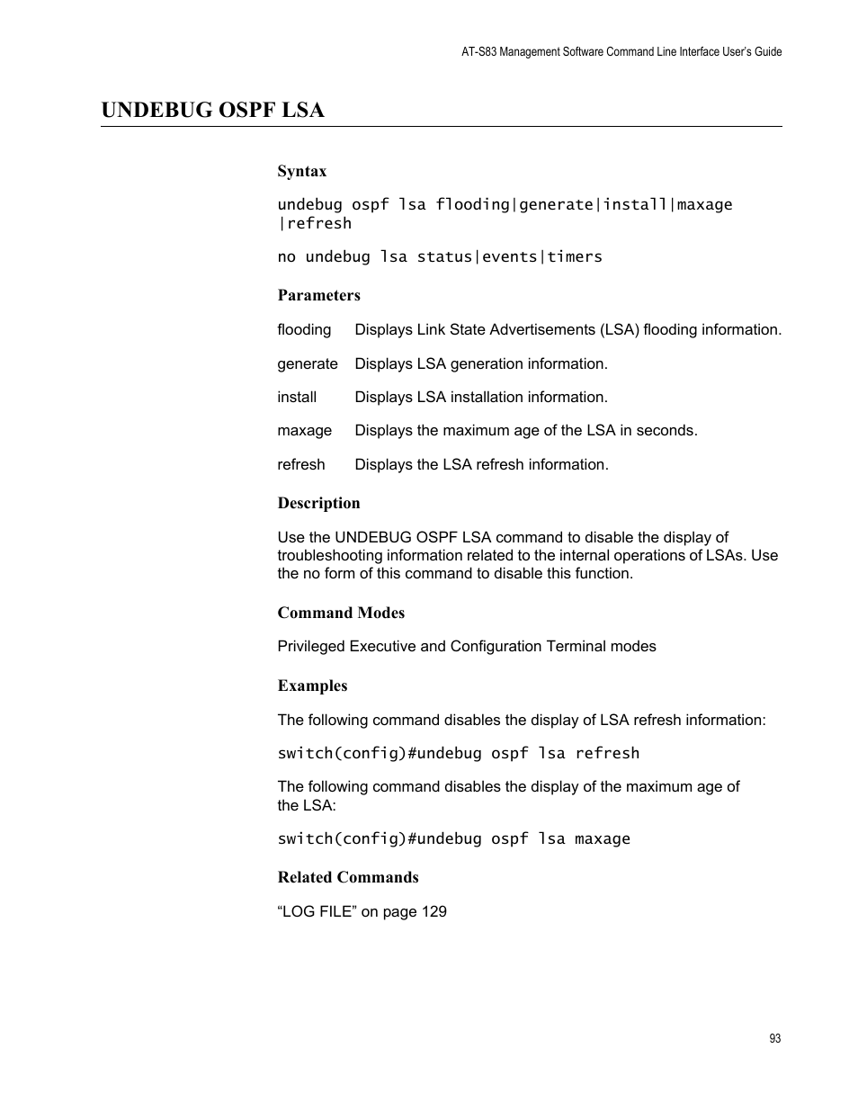 Undebug ospf lsa | Allied Telesis AT-S83 User Manual | Page 93 / 382