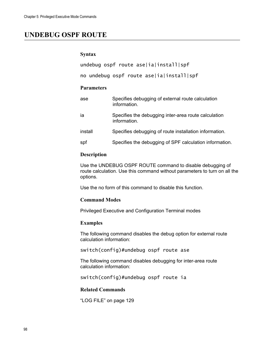 Undebug ospf route | Allied Telesis AT-S83 User Manual | Page 98 / 382