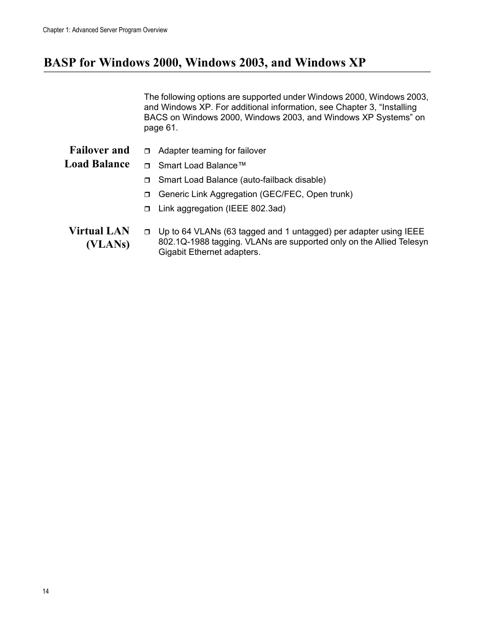 Failover and load balance, Virtual lan (vlans), Failover and load balance virtual lan (vlans) | Allied Telesis AT-2972T/2 User Manual | Page 14 / 76