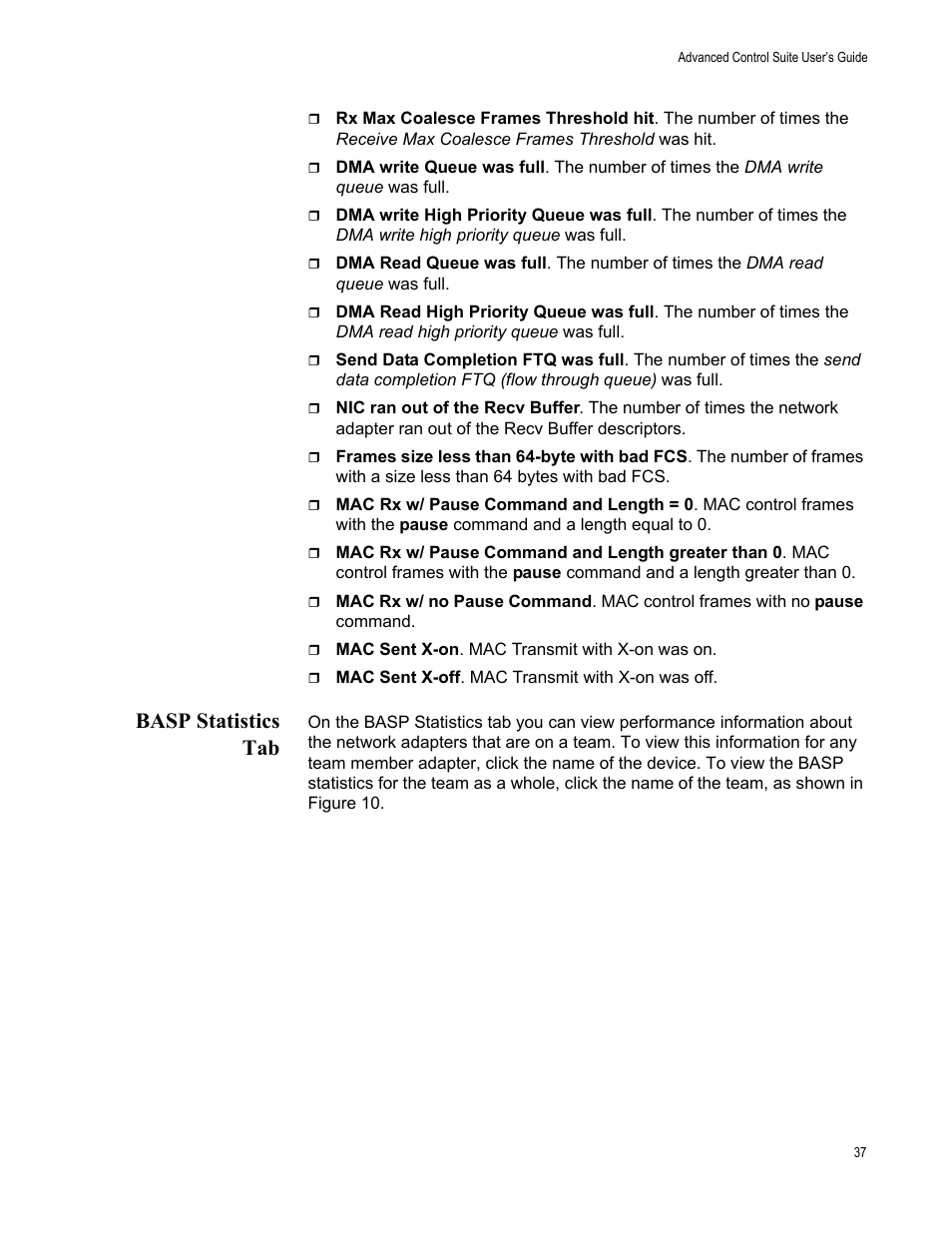 Basp statistics tab | Allied Telesis AT-2972T/2 User Manual | Page 37 / 76