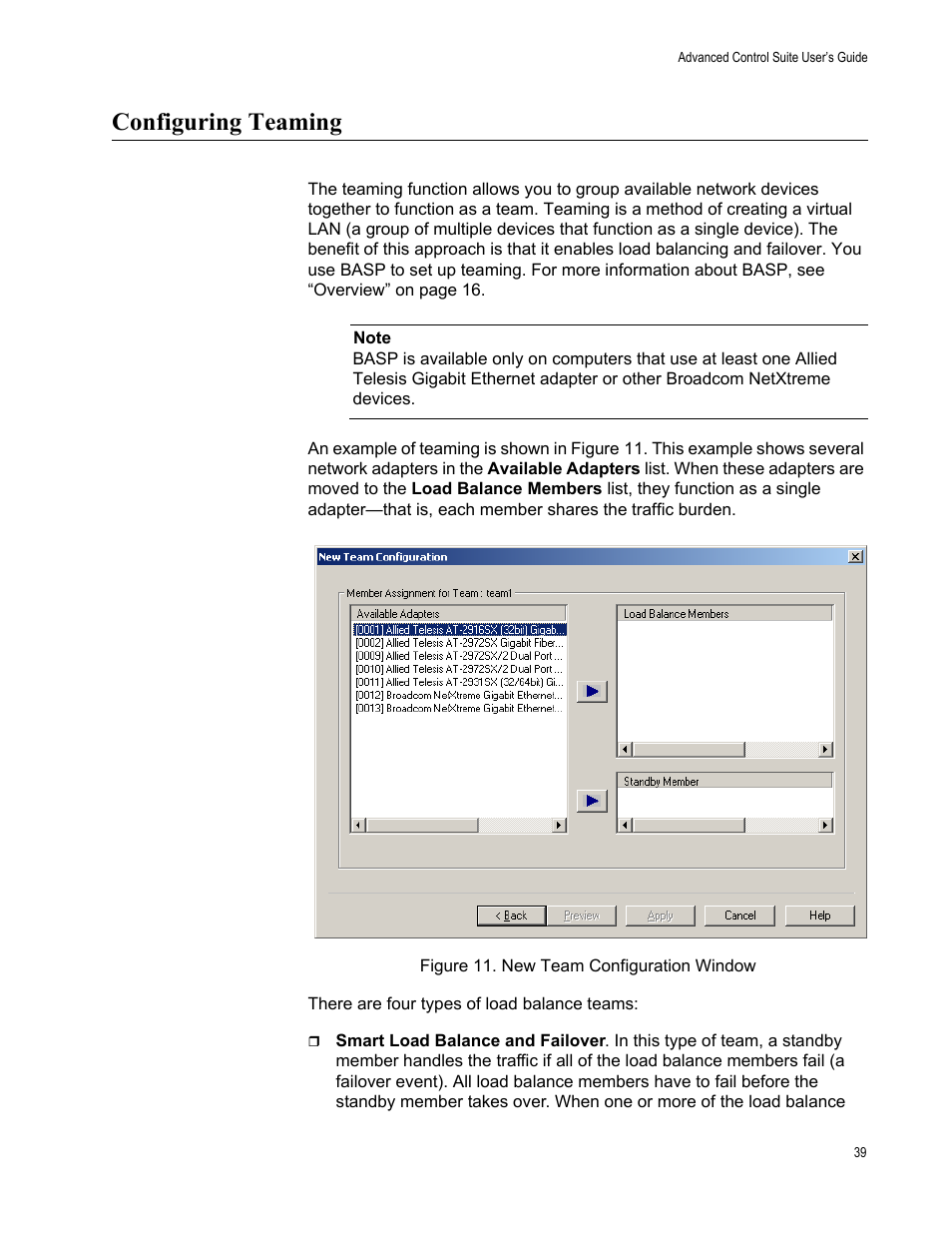 Configuring teaming | Allied Telesis AT-2972T/2 User Manual | Page 39 / 76