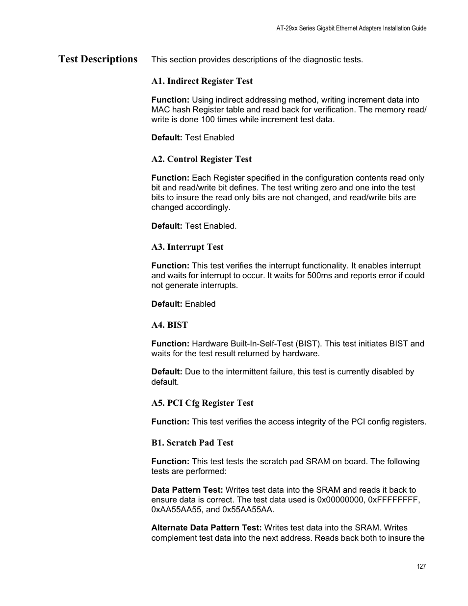 Test descriptions | Allied Telesis AT-2972T/2 User Manual | Page 127 / 144