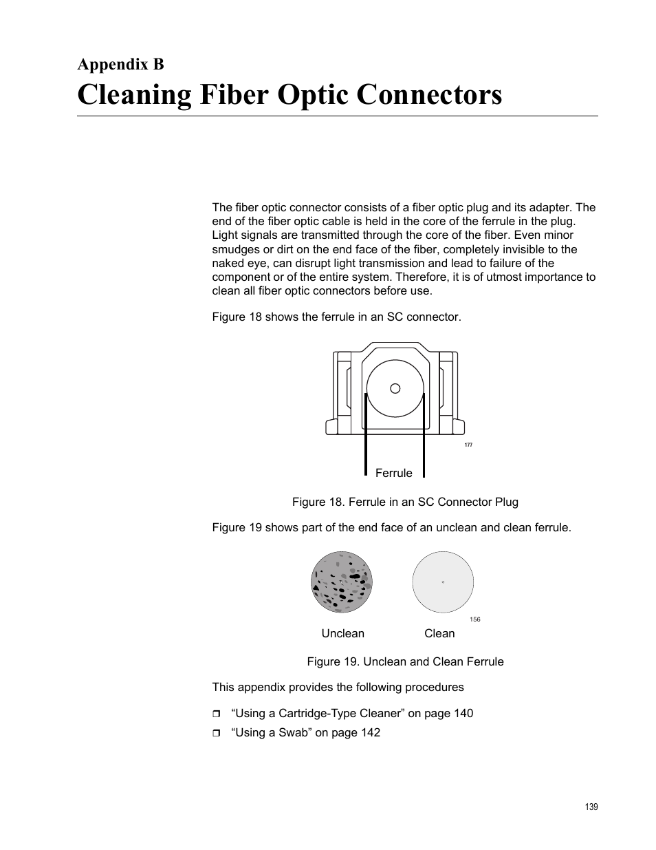 Appendix b, Cleaning fiber optic connectors, Appendix b: cleaning fiber optic connectors | Allied Telesis AT-2972T/2 User Manual | Page 139 / 144