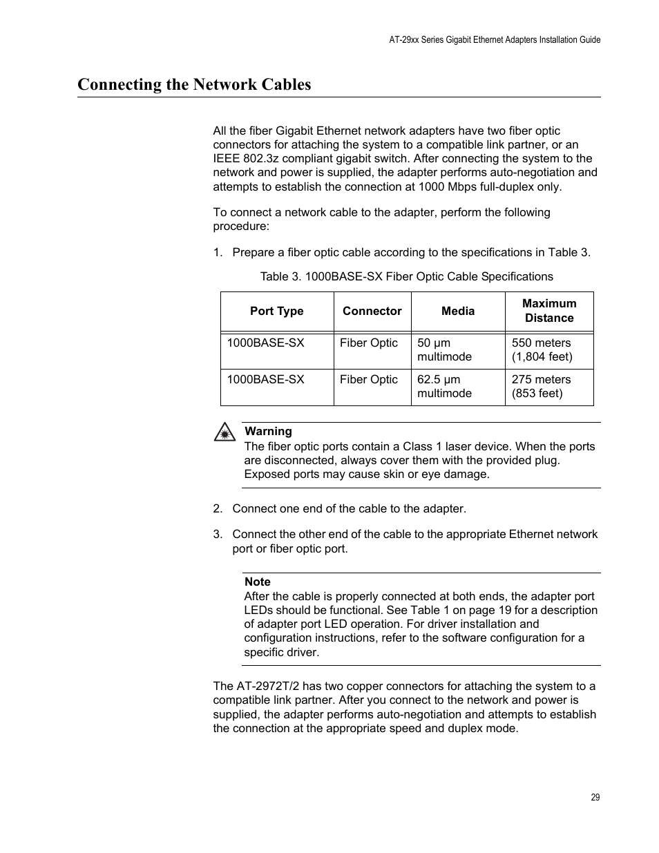 Connecting the network cables | Allied Telesis AT-2972T/2 User Manual | Page 29 / 144