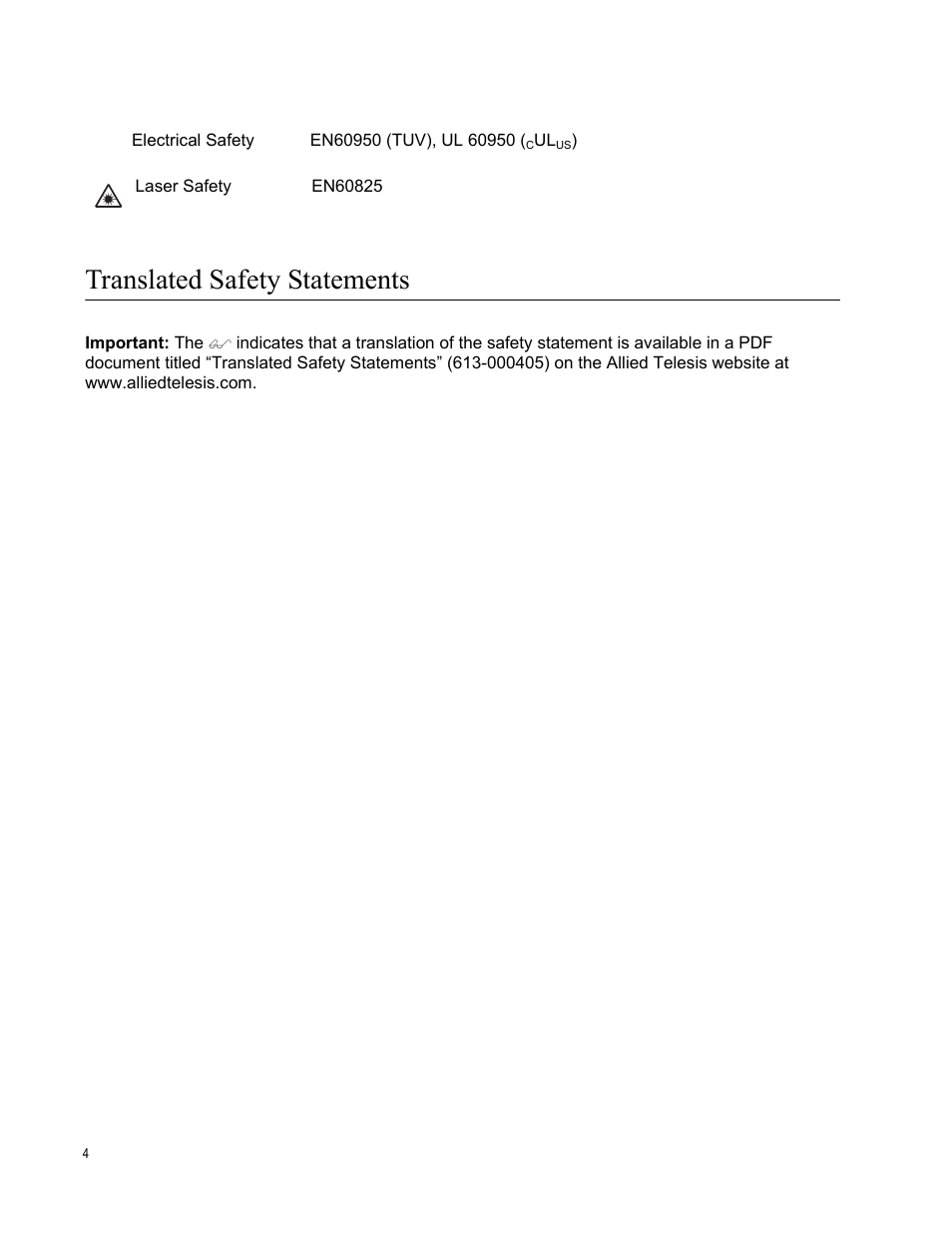 Translated safety statements | Allied Telesis AT-2972T/2 User Manual | Page 4 / 144