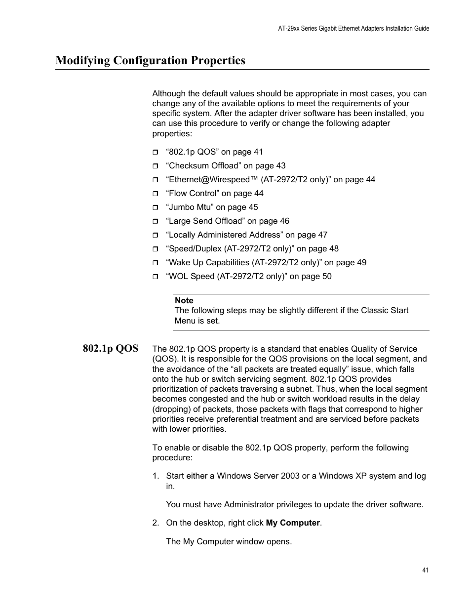 Modifying configuration properties, 1p qos | Allied Telesis AT-2972T/2 User Manual | Page 41 / 144