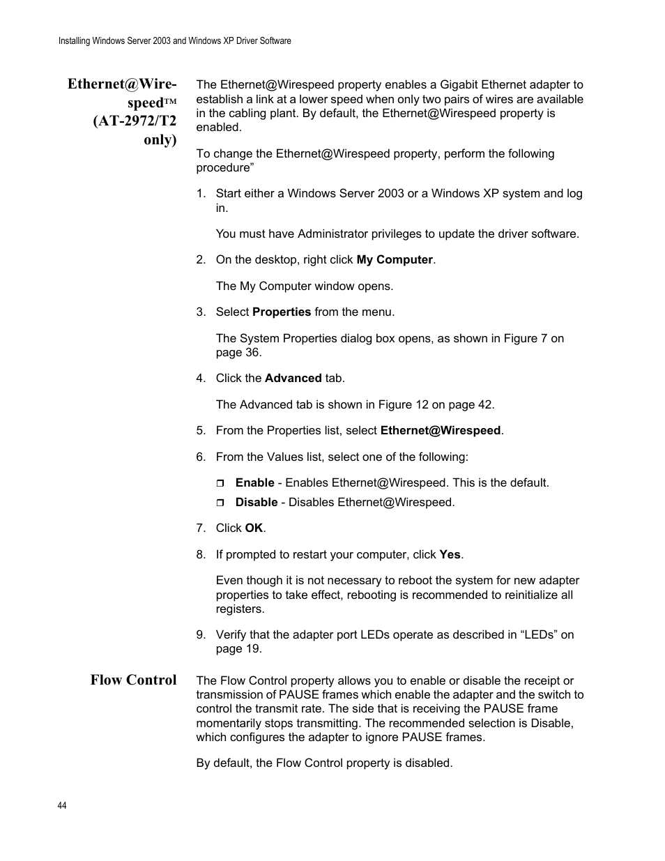 Ethernet@wirespeed™ (at-2972/t2 only), Flow control, Ethernet@wirespeed™ (at-2972/t2 only) flow control | Ethernet@wire- speed | Allied Telesis AT-2972T/2 User Manual | Page 44 / 144