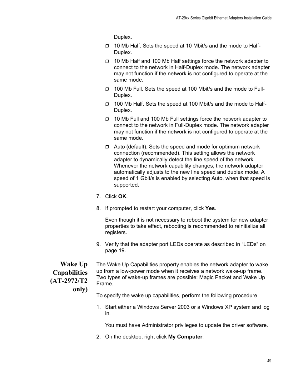Wake up capabilities (at-2972/t2 only) | Allied Telesis AT-2972T/2 User Manual | Page 49 / 144
