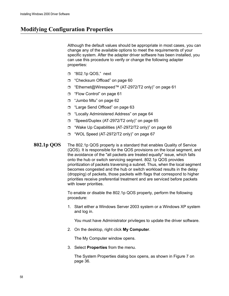 Modifying configuration properties, 1p qos | Allied Telesis AT-2972T/2 User Manual | Page 58 / 144