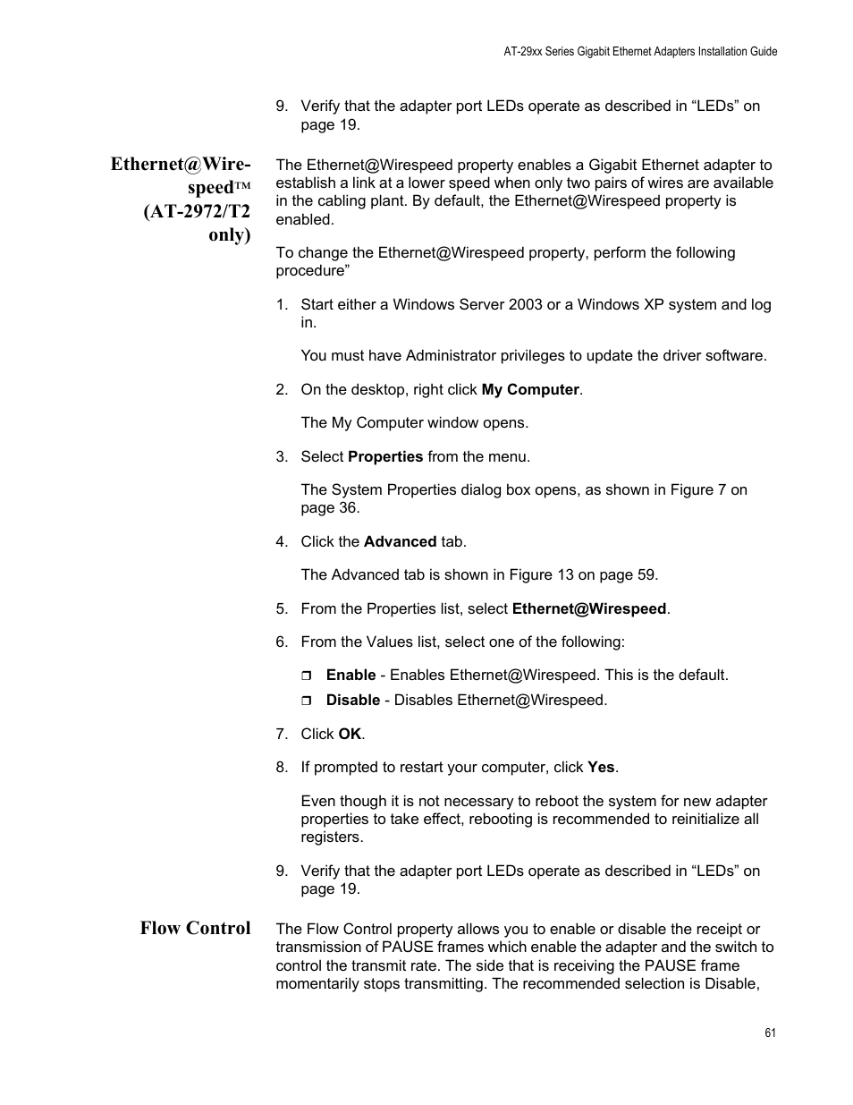 Ethernet@wirespeed™ (at-2972/t2 only), Flow control, Ethernet@wirespeed™ (at-2972/t2 only) flow control | Ethernet@wire- speed | Allied Telesis AT-2972T/2 User Manual | Page 61 / 144