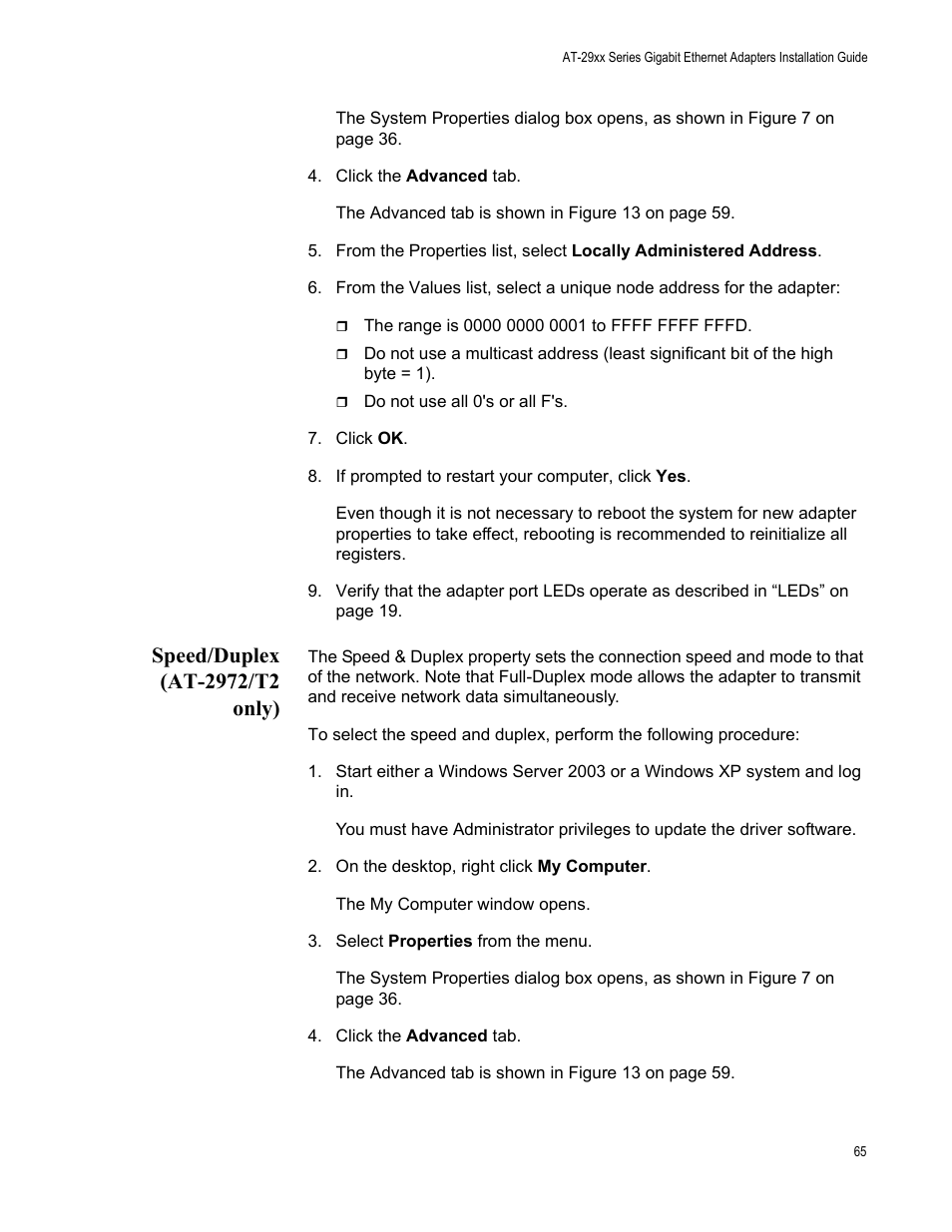 Speed/duplex (at-2972/t2 only) | Allied Telesis AT-2972T/2 User Manual | Page 65 / 144