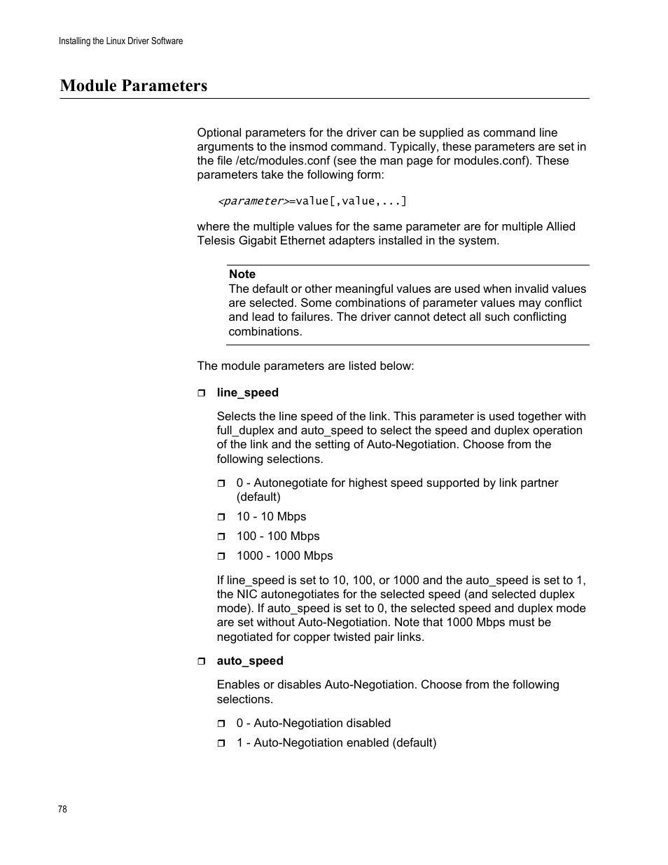 Module parameters | Allied Telesis AT-2972T/2 User Manual | Page 78 / 144