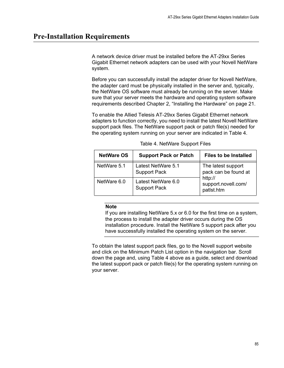Pre-installation requirements | Allied Telesis AT-2972T/2 User Manual | Page 85 / 144