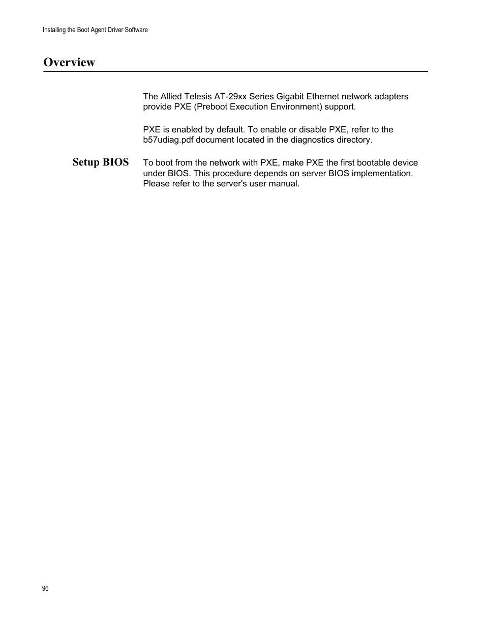 Overview, Setup bios | Allied Telesis AT-2972T/2 User Manual | Page 96 / 144