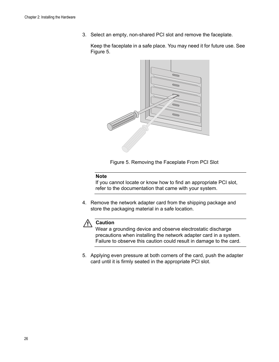 Figure 5. removing the faceplate from pci slot | Allied Telesis AT-2971T User Manual | Page 26 / 32