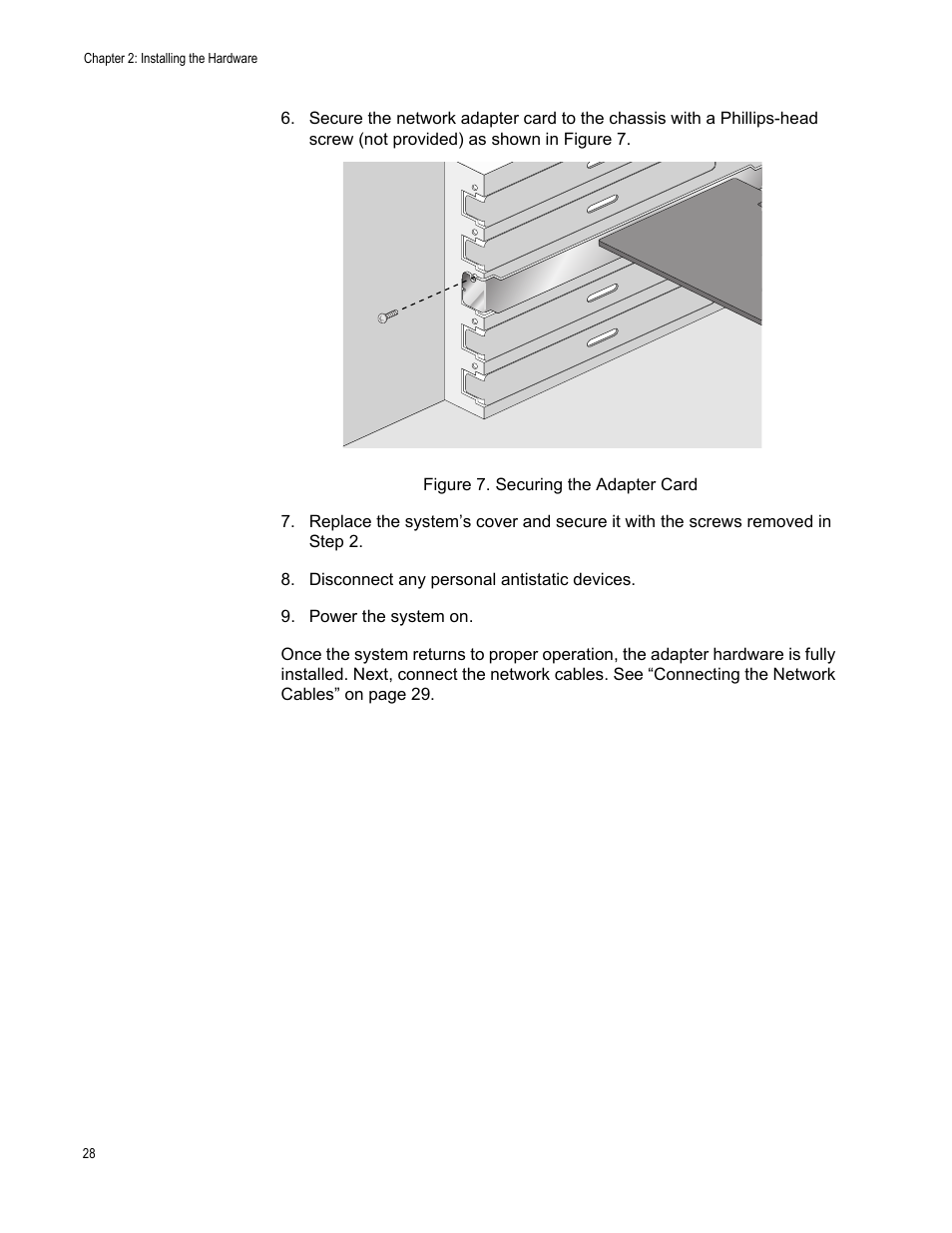Gure 7. securing the adapter card | Allied Telesis AT-2971T User Manual | Page 28 / 32