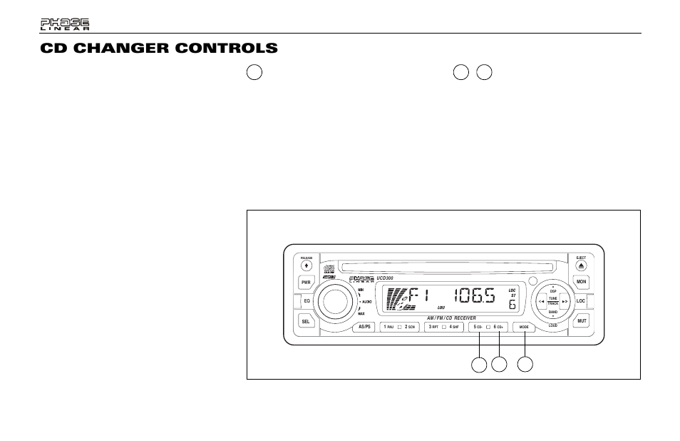 Cd changer controls, Cd changer mode selector (mode), Disc select (5cd-/6cd+) | Audiovox Jensen Phase Linear UMP400 User Manual | Page 14 / 54