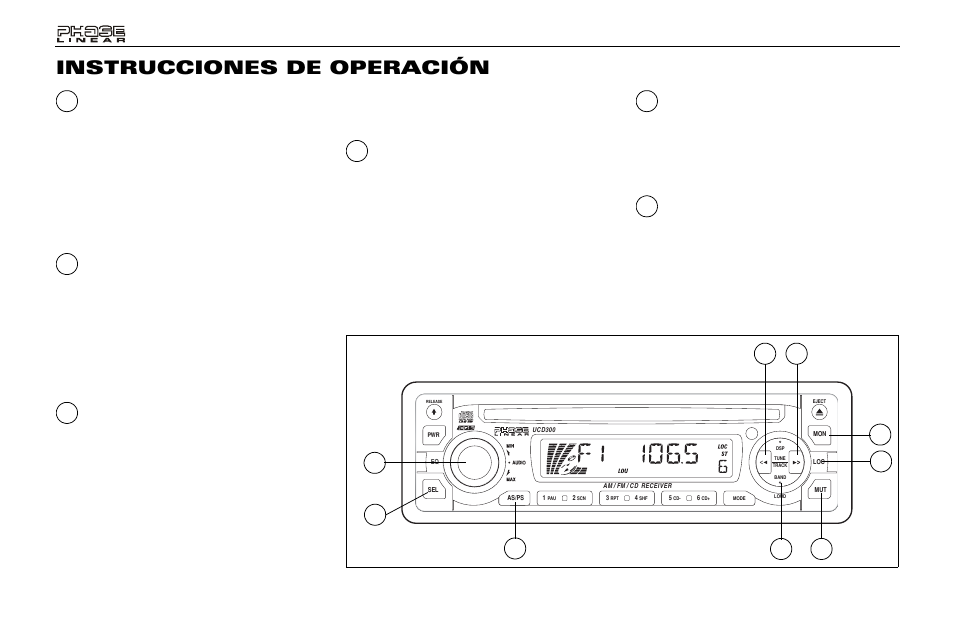 Instrucciones de operación, Control de graves, Control de agudos | Control de balance izquierdo-derecho, Control de balance delantero-trasero, Pitido audible | Audiovox Jensen Phase Linear UMP400 User Manual | Page 26 / 54