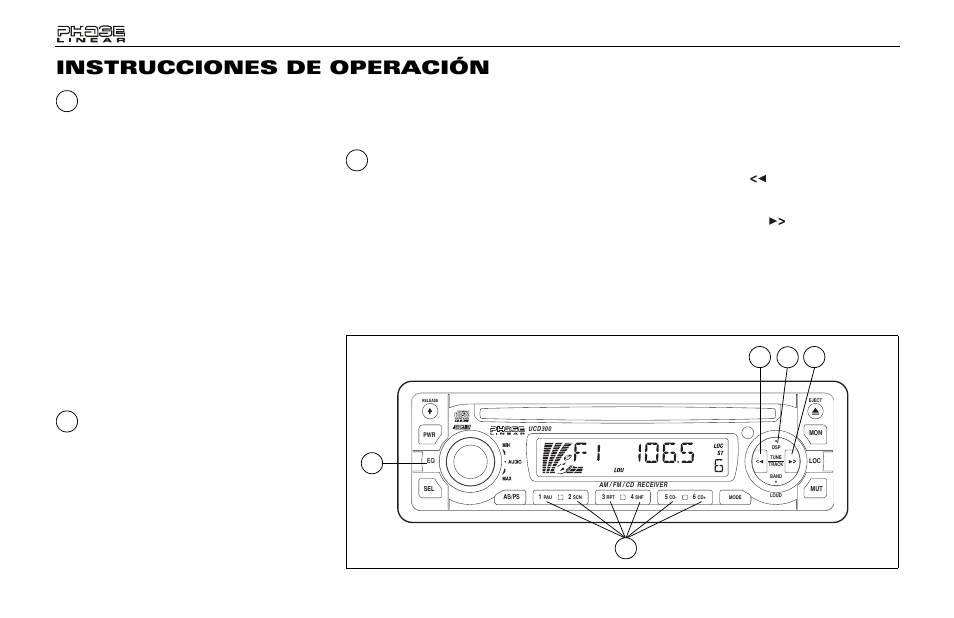 Instrucciones de operación, Selector de ecualizador (eq), Selector de visualización (dsp) | Audiovox Jensen Phase Linear UMP400 User Manual | Page 28 / 54