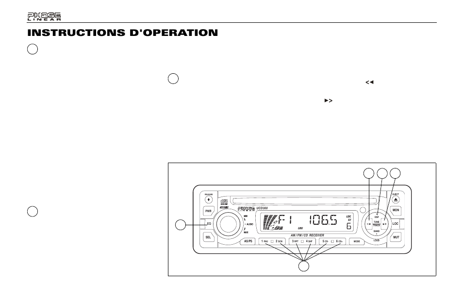 Instructions d'operation, Mémoires pré-réglées de station, Sélectionneur d'égaliseur (eq) | Audiovox Jensen Phase Linear UMP400 User Manual | Page 46 / 54