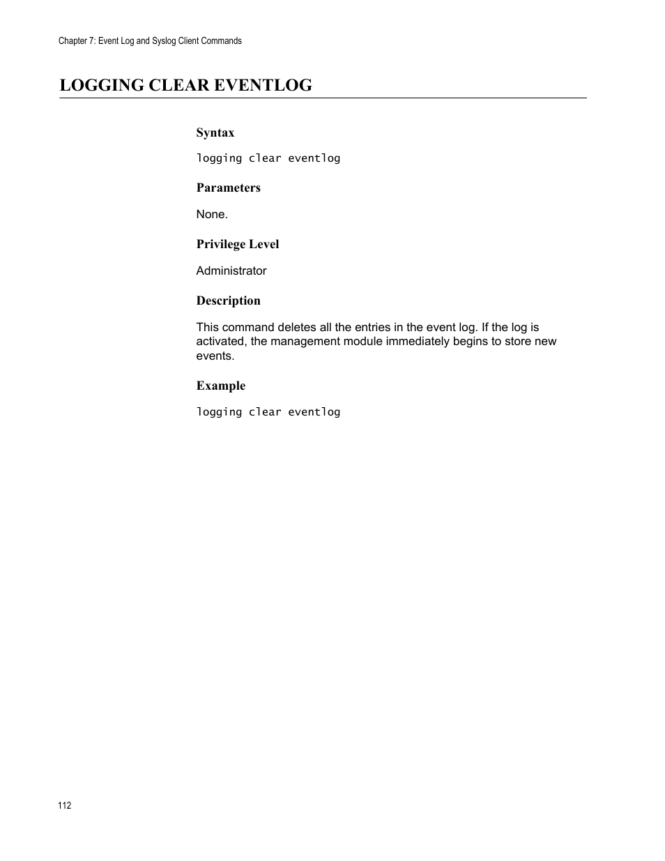 Logging clear eventlog | Allied Telesis AT-S97 User Manual | Page 112 / 218