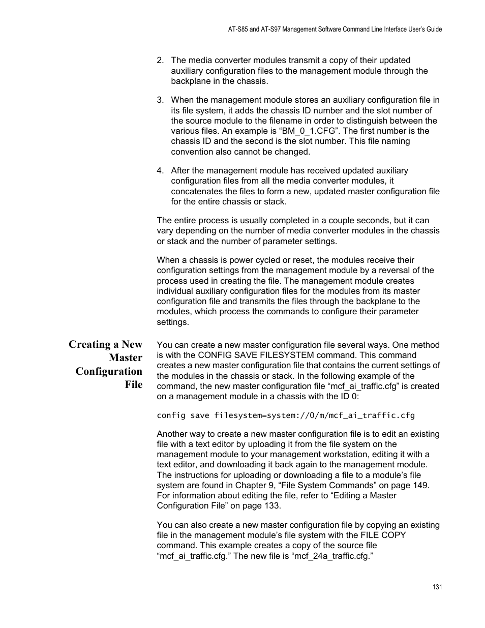 Creating a new master configuration file | Allied Telesis AT-S97 User Manual | Page 131 / 218