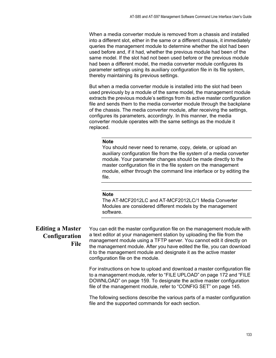 Editing a master configuration file | Allied Telesis AT-S97 User Manual | Page 133 / 218