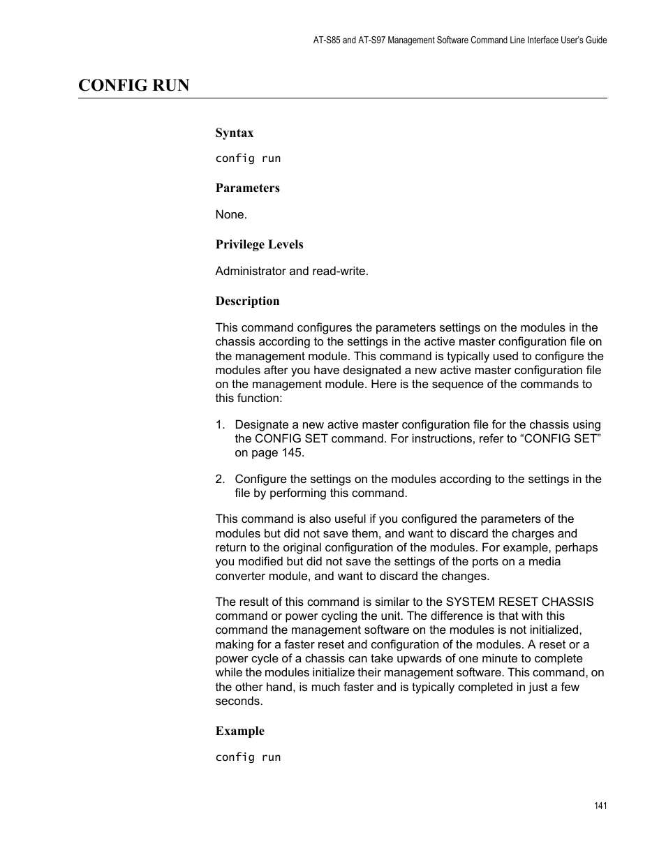 Config run | Allied Telesis AT-S97 User Manual | Page 141 / 218