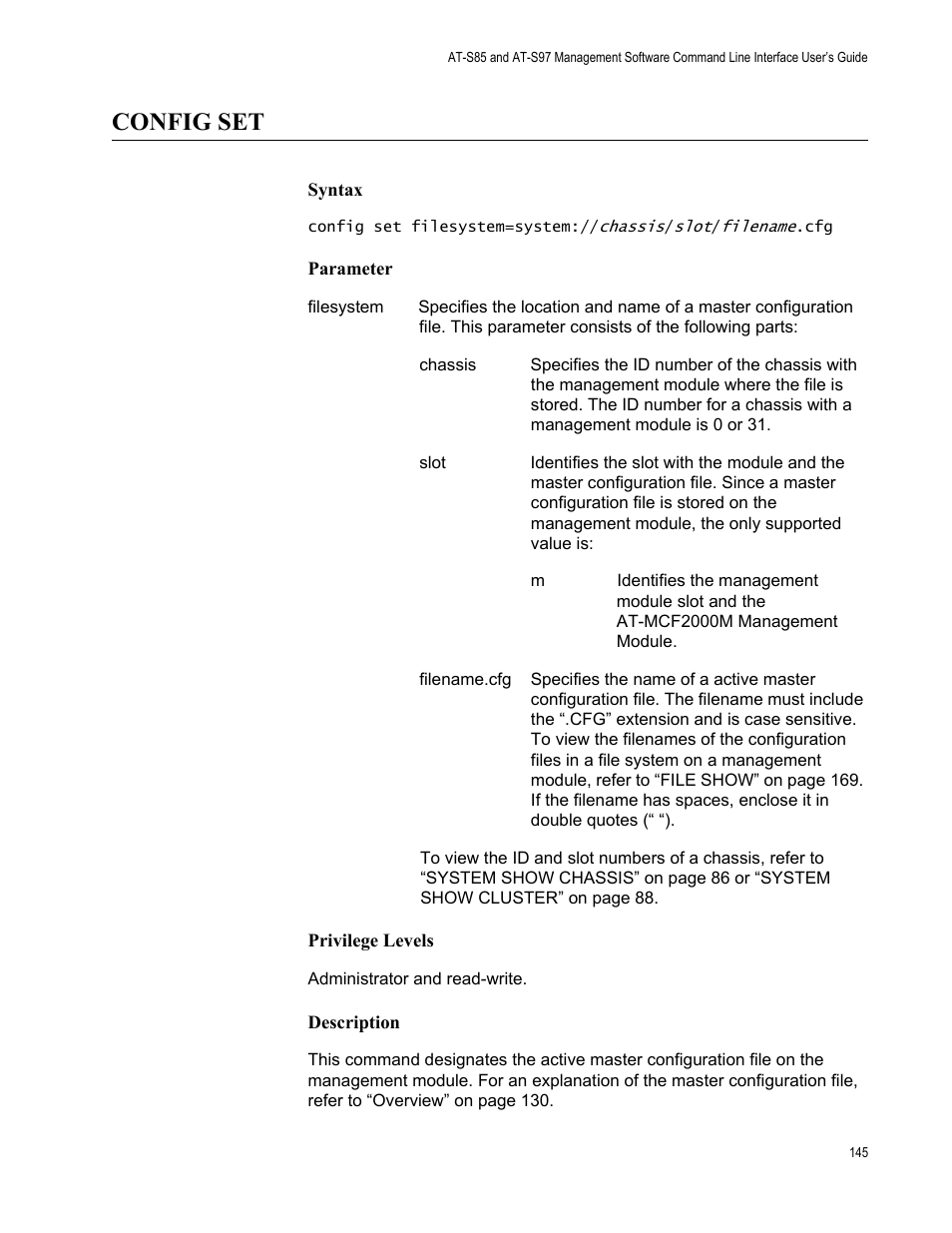 Config set | Allied Telesis AT-S97 User Manual | Page 145 / 218