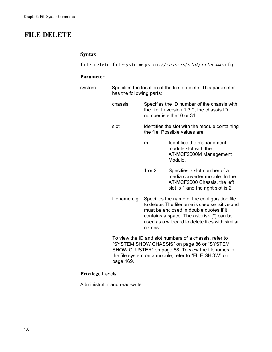 File delete | Allied Telesis AT-S97 User Manual | Page 156 / 218