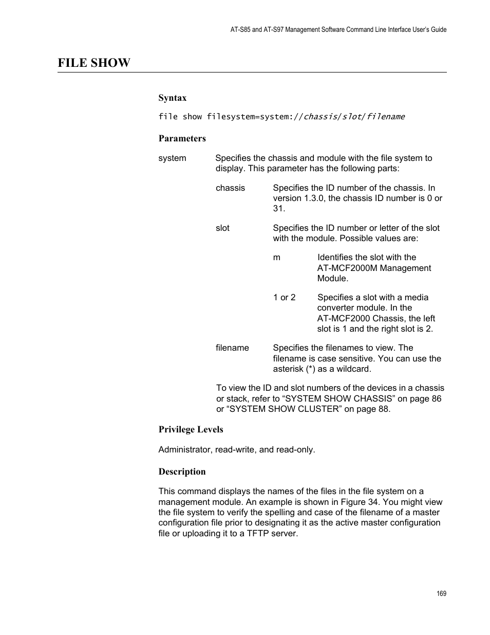 File show | Allied Telesis AT-S97 User Manual | Page 169 / 218