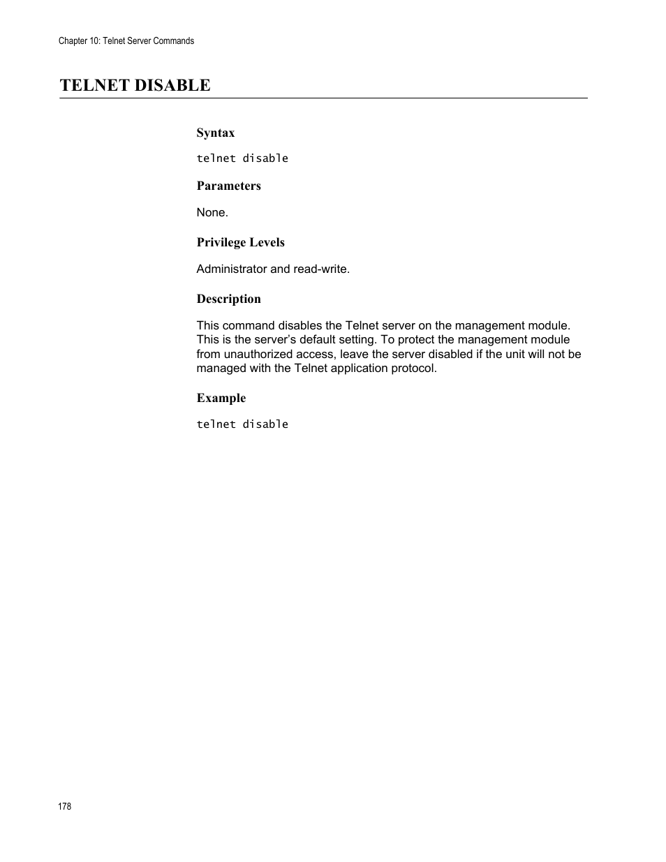 Telnet disable | Allied Telesis AT-S97 User Manual | Page 178 / 218