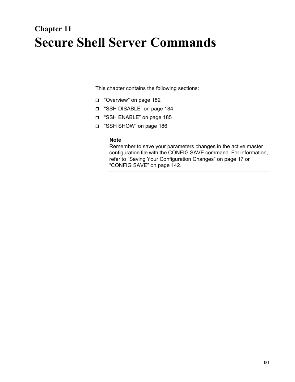 Chapter 11, Secure shell server commands | Allied Telesis AT-S97 User Manual | Page 181 / 218