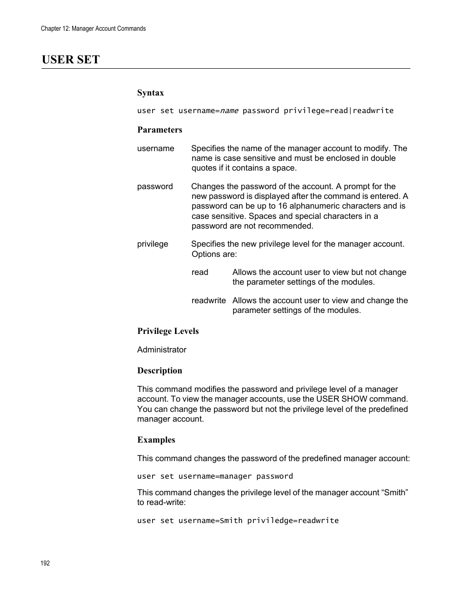 User set | Allied Telesis AT-S97 User Manual | Page 192 / 218