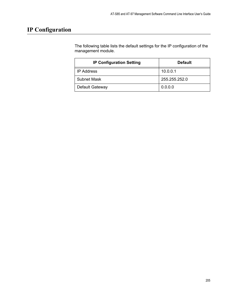 Ip configuration | Allied Telesis AT-S97 User Manual | Page 205 / 218