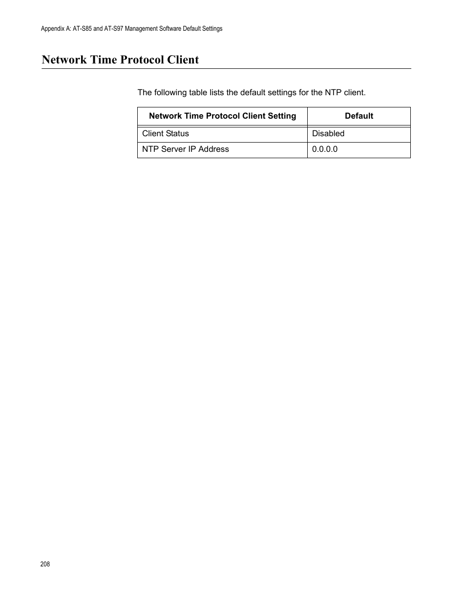 Network time protocol client | Allied Telesis AT-S97 User Manual | Page 208 / 218