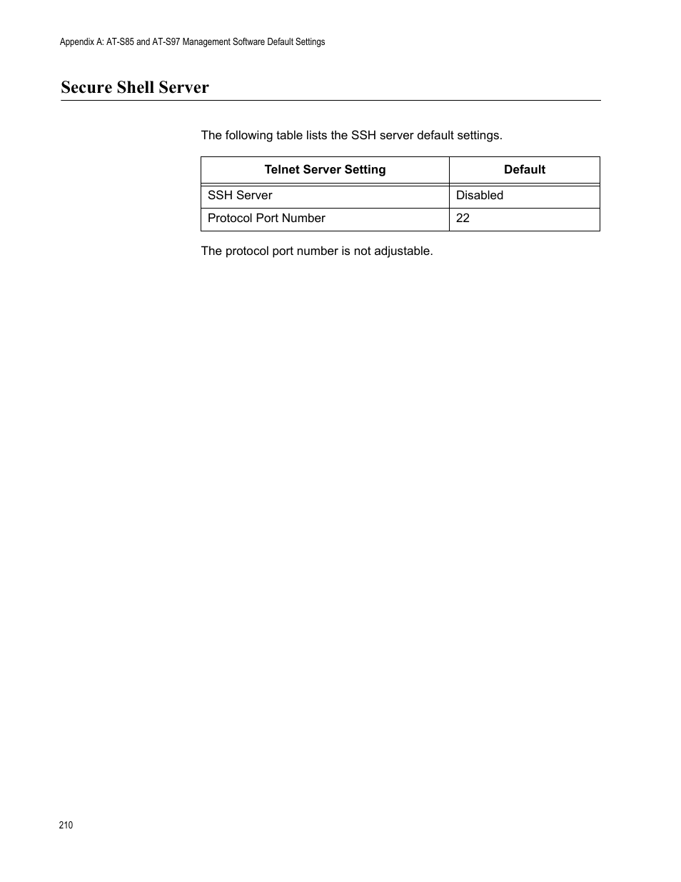 Secure shell server | Allied Telesis AT-S97 User Manual | Page 210 / 218