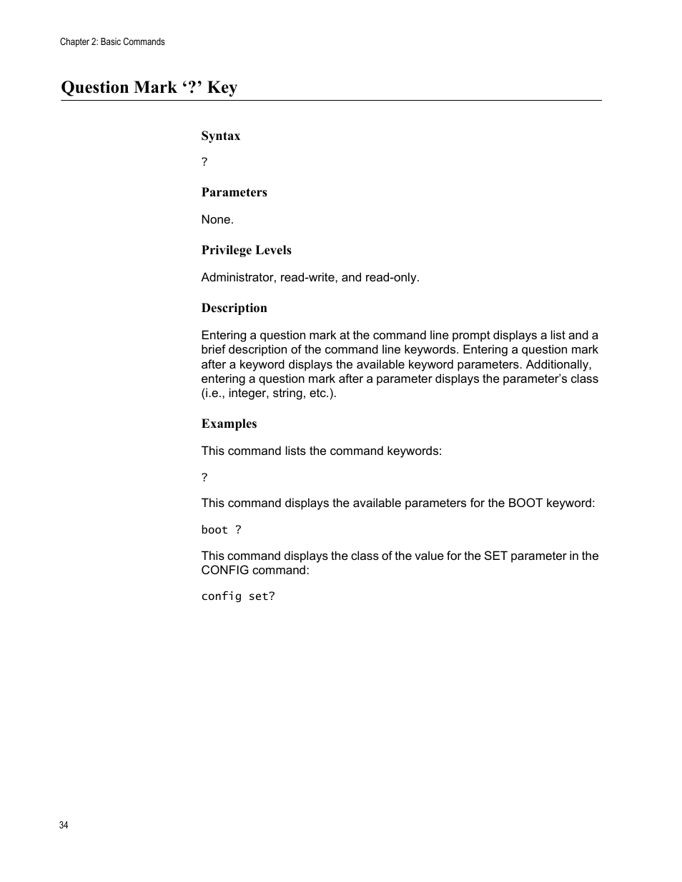 Question mark ‘?’ key | Allied Telesis AT-S97 User Manual | Page 34 / 218