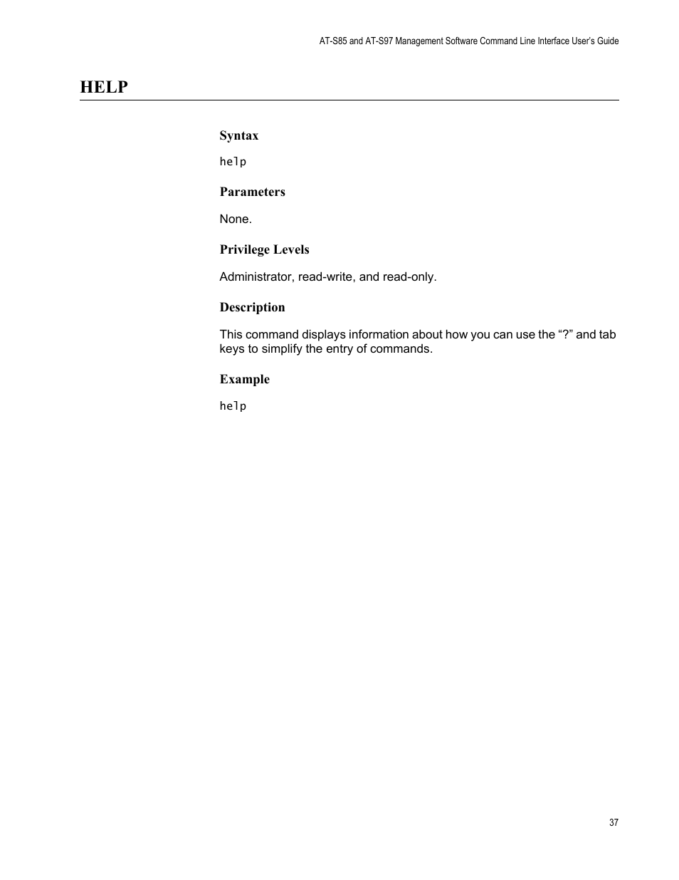 Help | Allied Telesis AT-S97 User Manual | Page 37 / 218