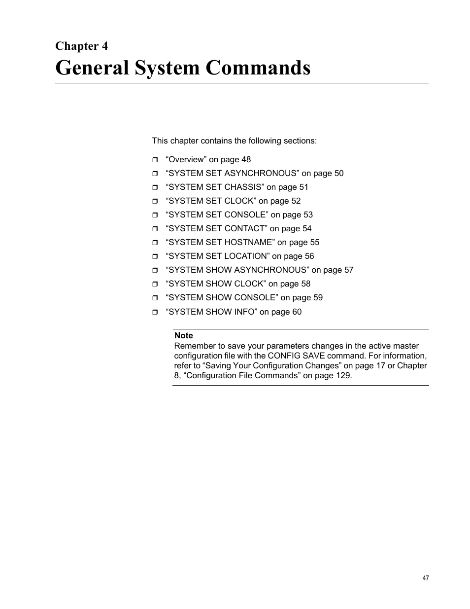 Chapter 4, General system commands, R 4: general system commands | Allied Telesis AT-S97 User Manual | Page 47 / 218