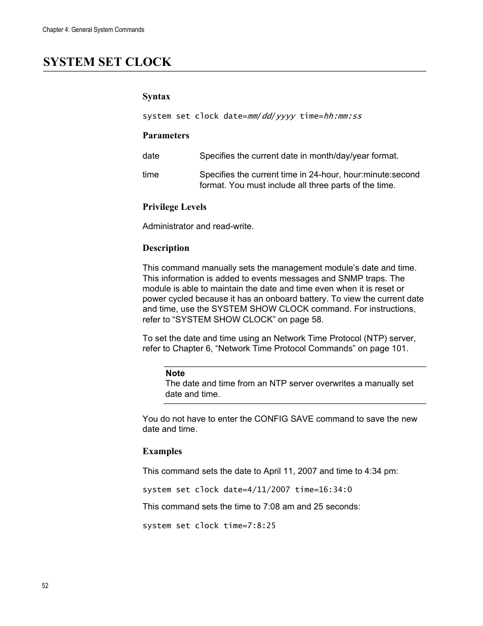 System set clock | Allied Telesis AT-S97 User Manual | Page 52 / 218