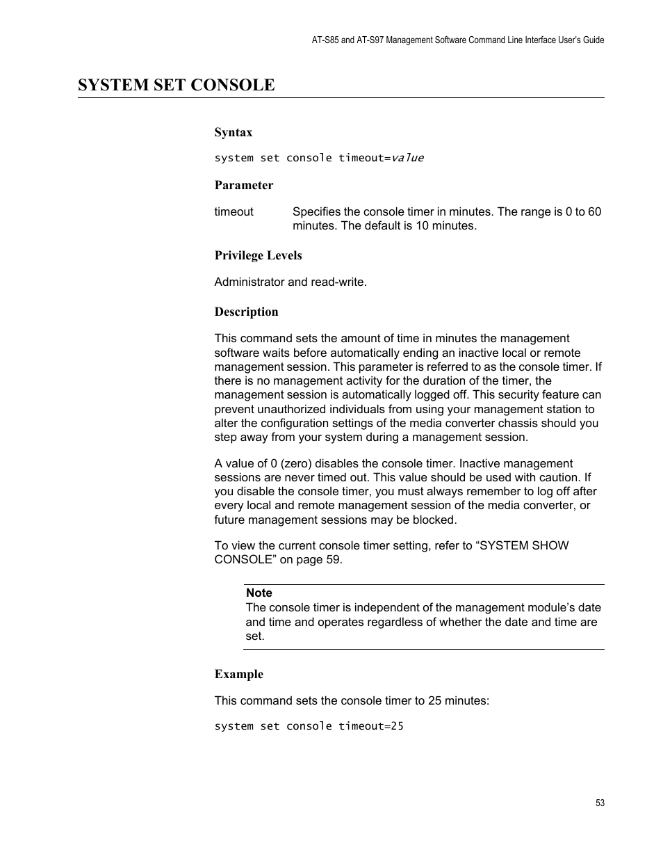 System set console | Allied Telesis AT-S97 User Manual | Page 53 / 218