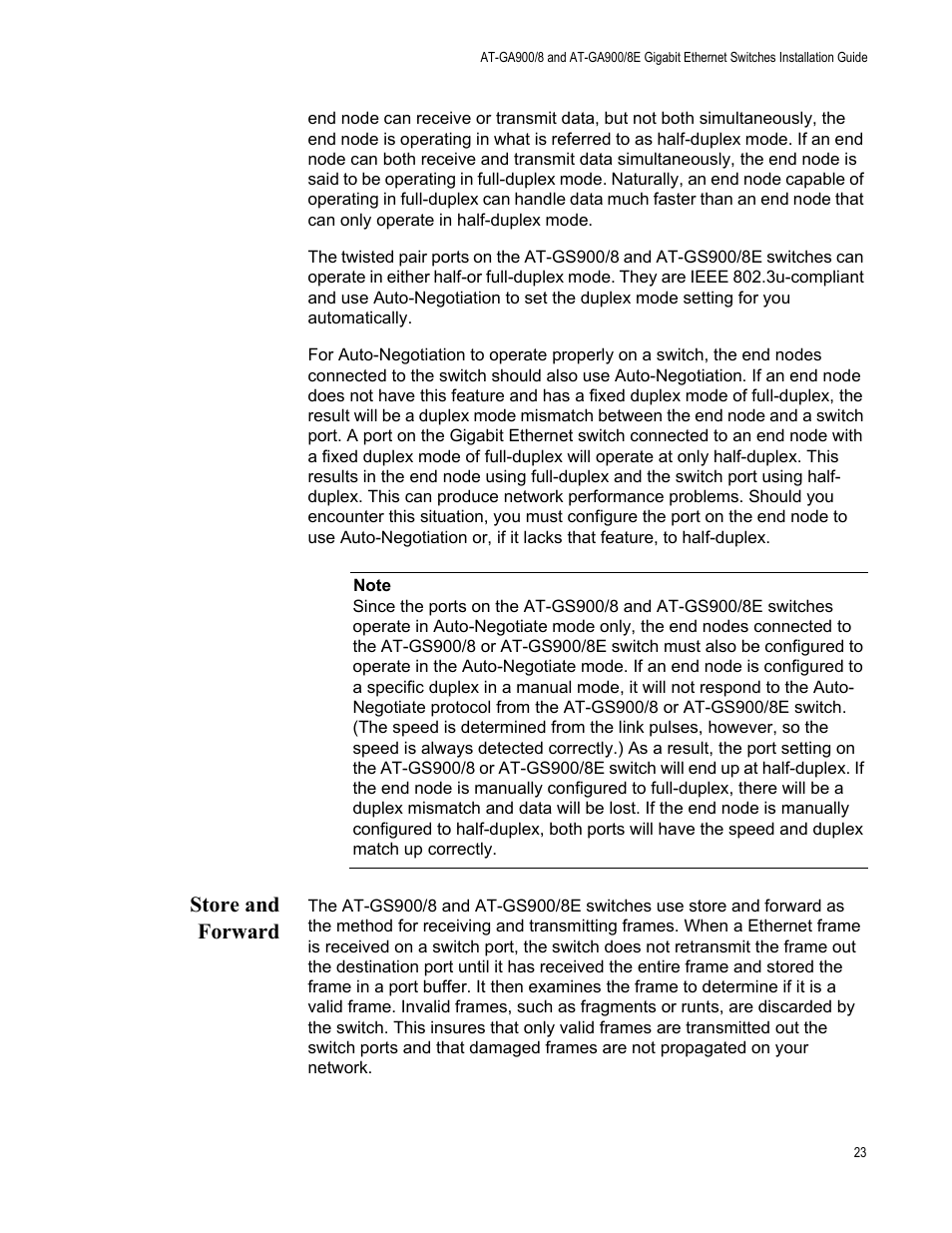 Store and forward | Allied Telesis AT-GS900/8E User Manual | Page 23 / 76