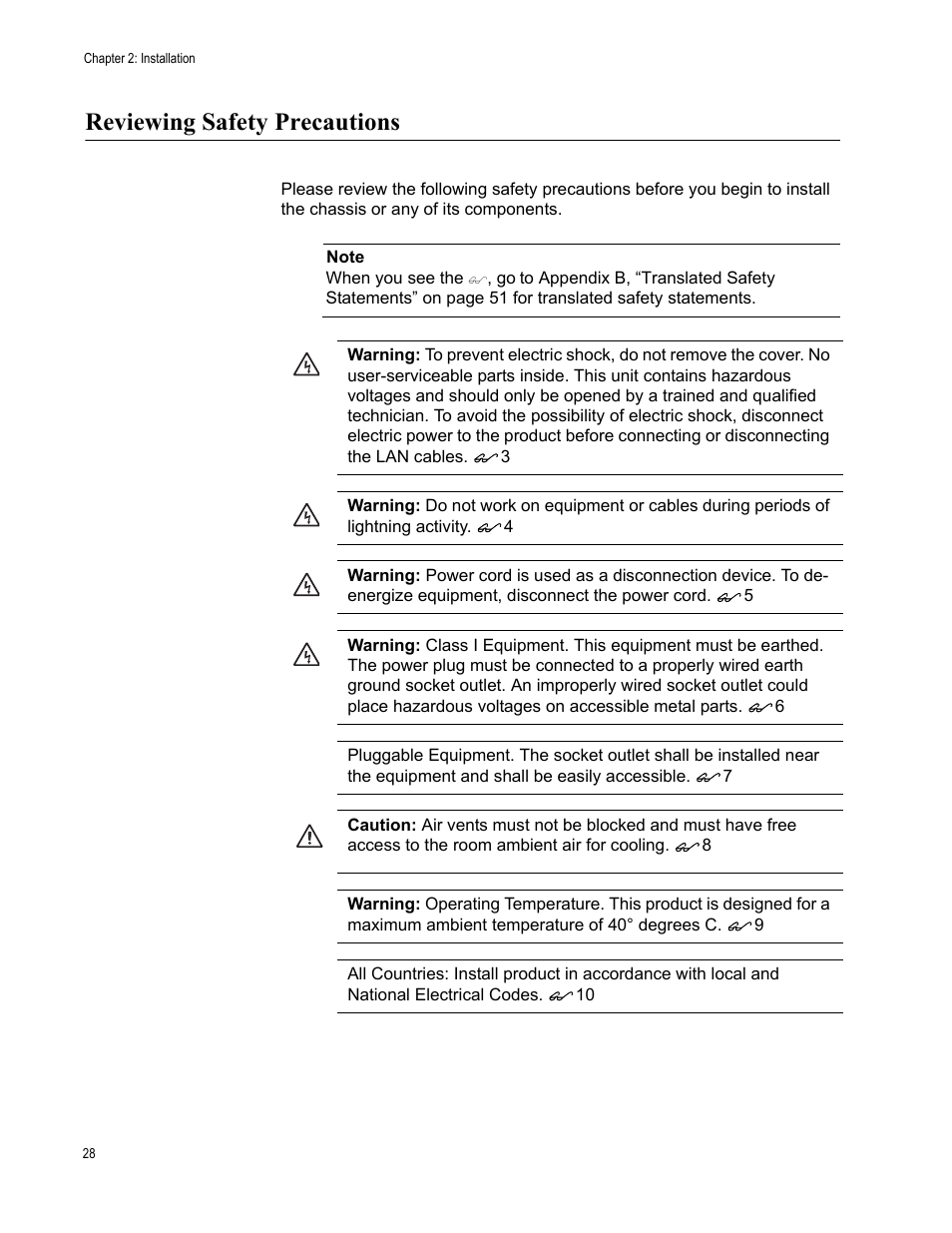 Reviewing safety precautions | Allied Telesis AT-GS900/8E User Manual | Page 28 / 76