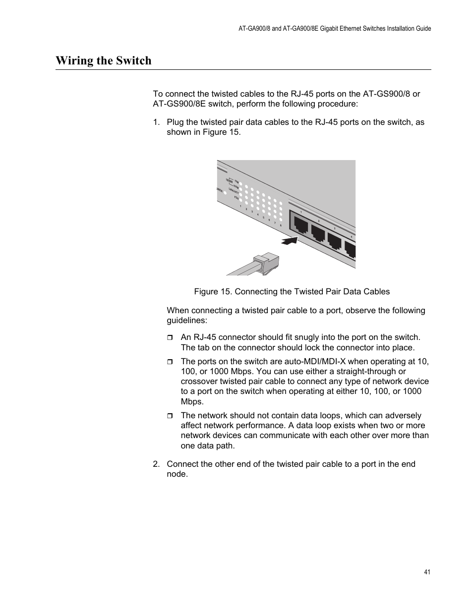 Wiring the switch | Allied Telesis AT-GS900/8E User Manual | Page 41 / 76