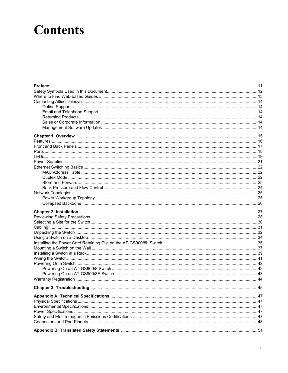 Allied Telesis AT-GS900/8E User Manual | Page 5 / 76