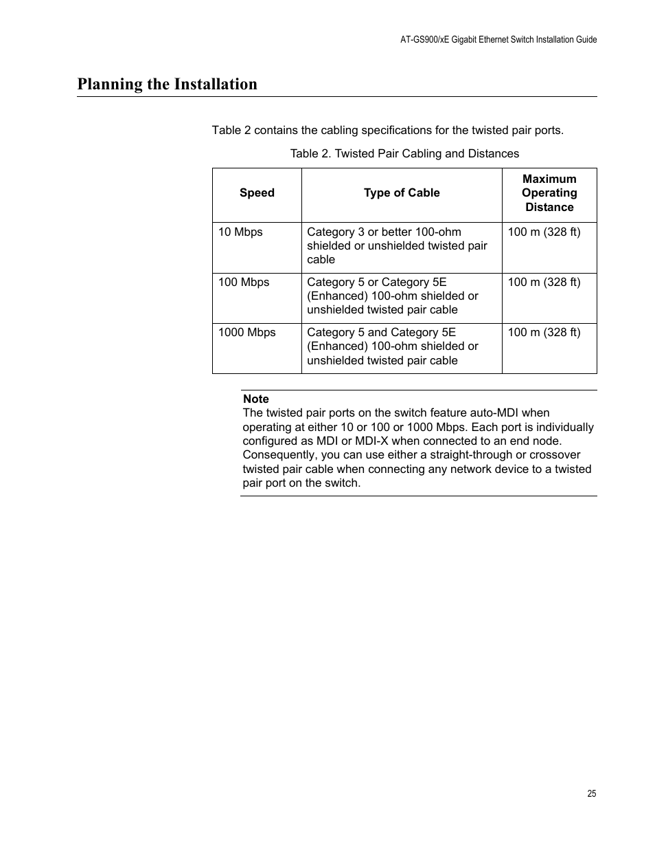 Planning the installation | Allied Telesis AT-GS900/8E User Manual | Page 25 / 61